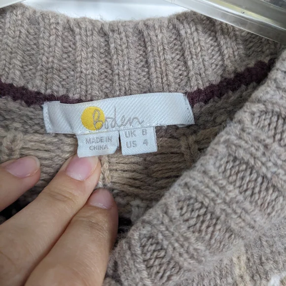 Boden Cream & Brown Fair Isle Wool Cardigan - Picture 2 of 9